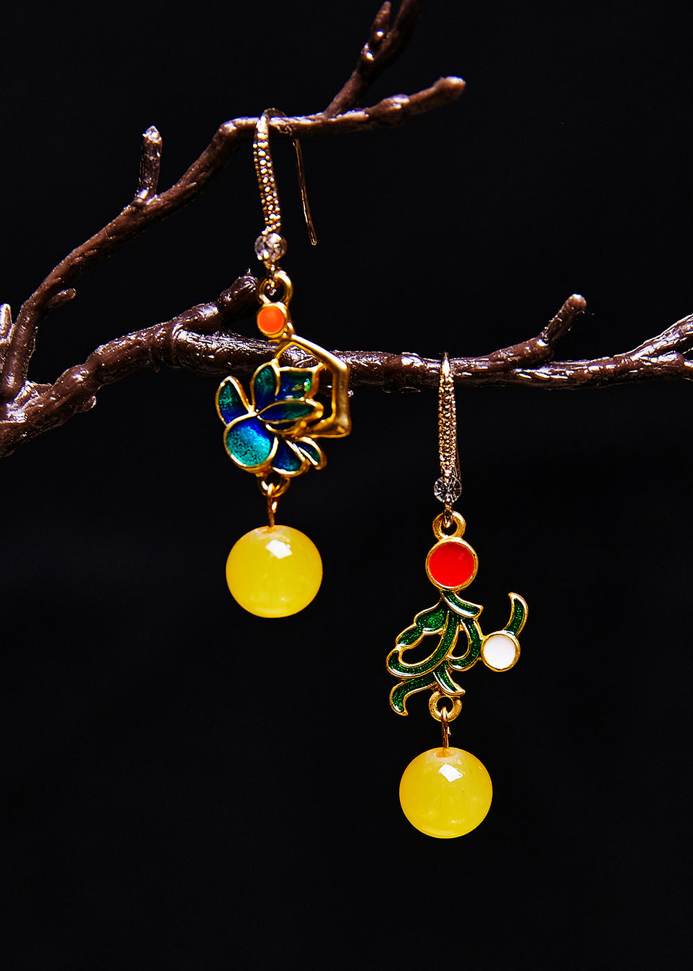 Original Design Asymmetric Gilding Beeswax Drop Earrings
