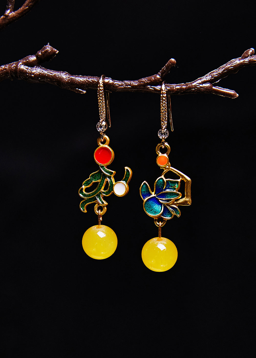 Original Design Asymmetric Gilding Beeswax Drop Earrings