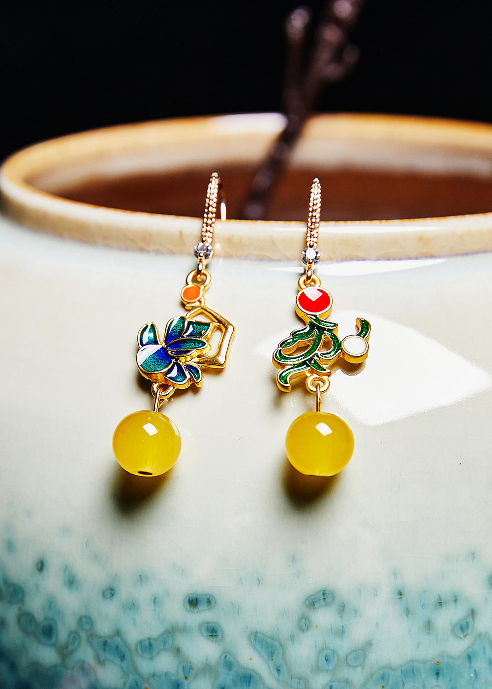 Original Design Asymmetric Gilding Beeswax Drop Earrings