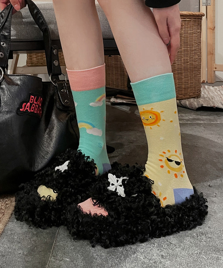 Original Design Asymmetrical Design Combed Cotto Crew Socks