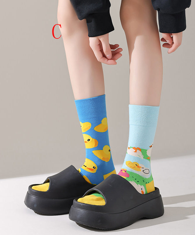 Original Design Asymmetrical Design Jacquard Combed Cotton Mid Calf Socks