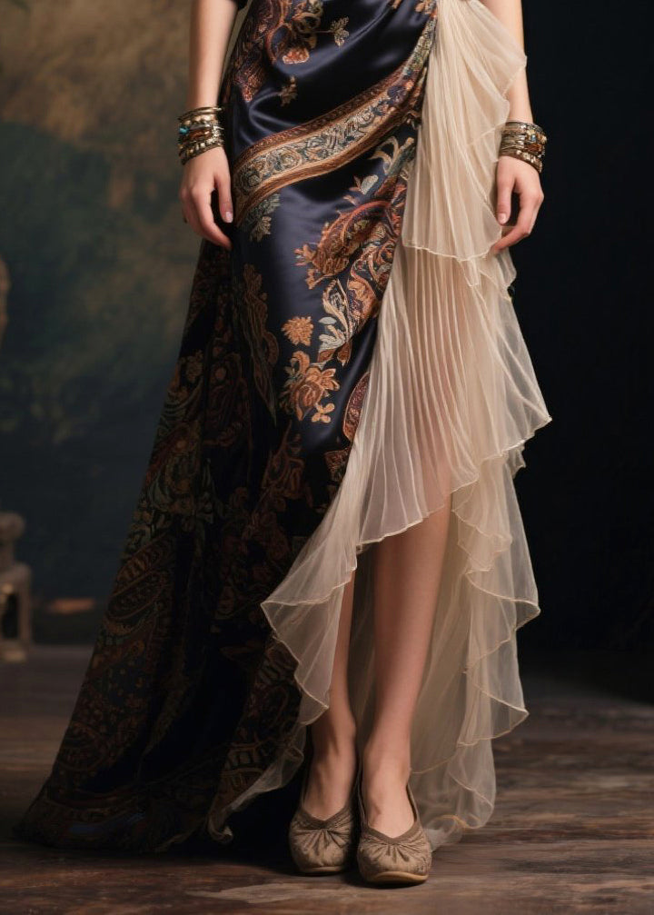 Original Design Asymmetrical Patchwork Silk Long Dresses Summer