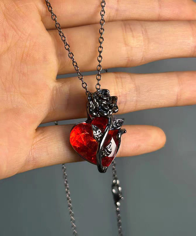 Original Design Black Copper Overgild Zircon Rose Love Pendant Necklace