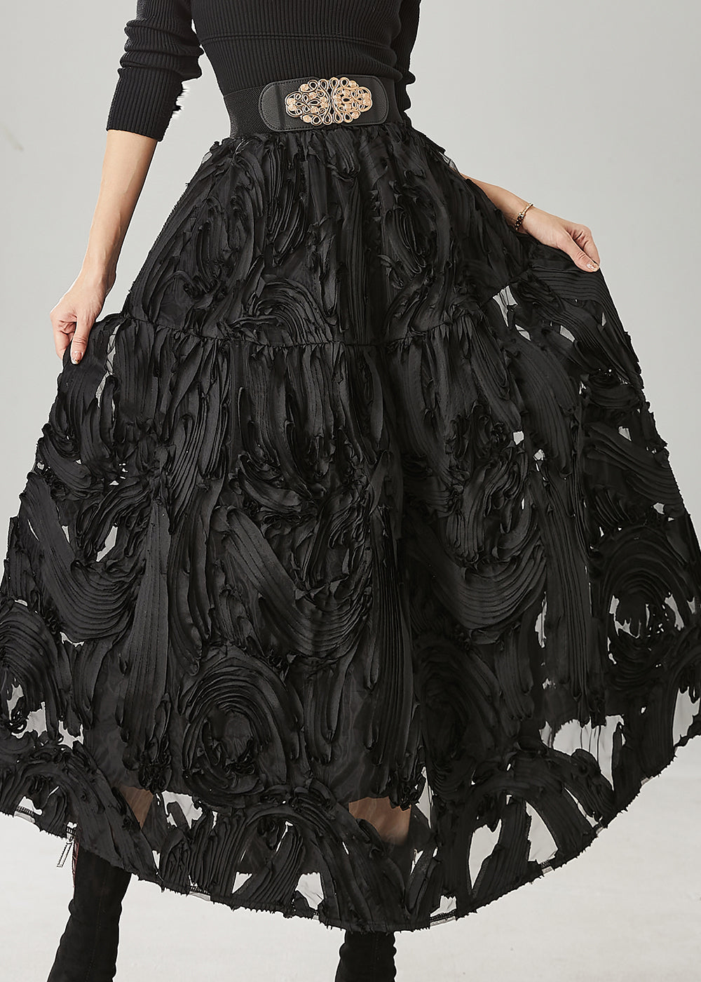 Original Design Black Exra Large Hem Cotton Skirt Spring