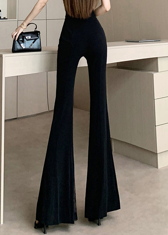 Original Design Black Flared Trousers Lace Patchwork Draping