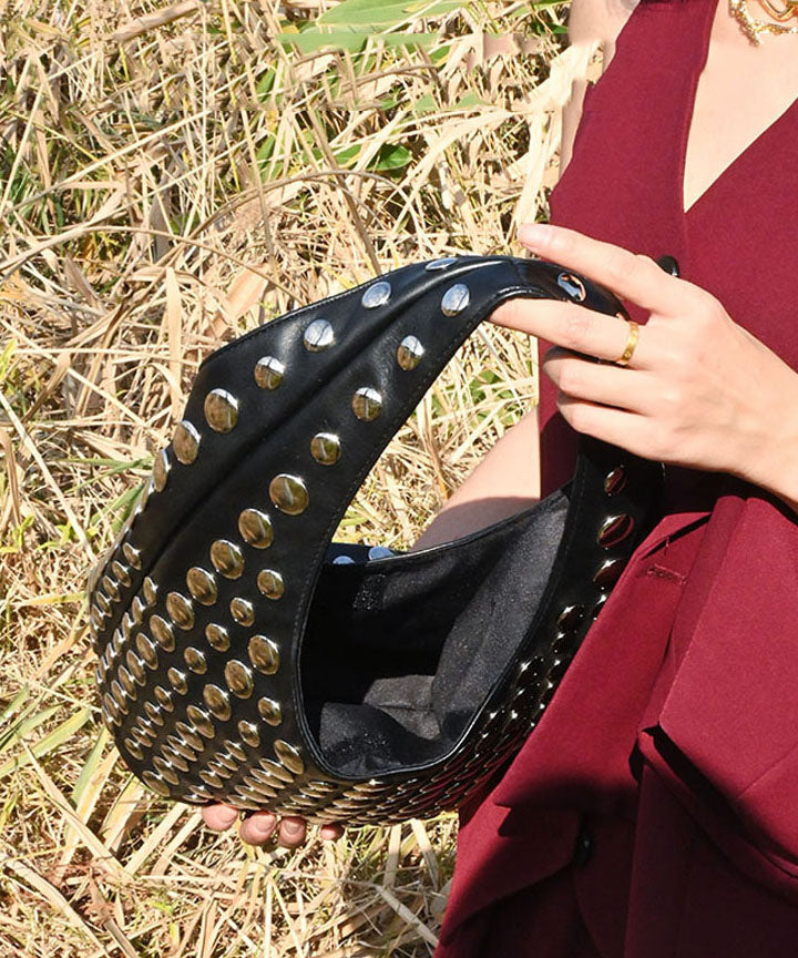 Original Design Black Metal Rivet Versatile Shoulder Bag