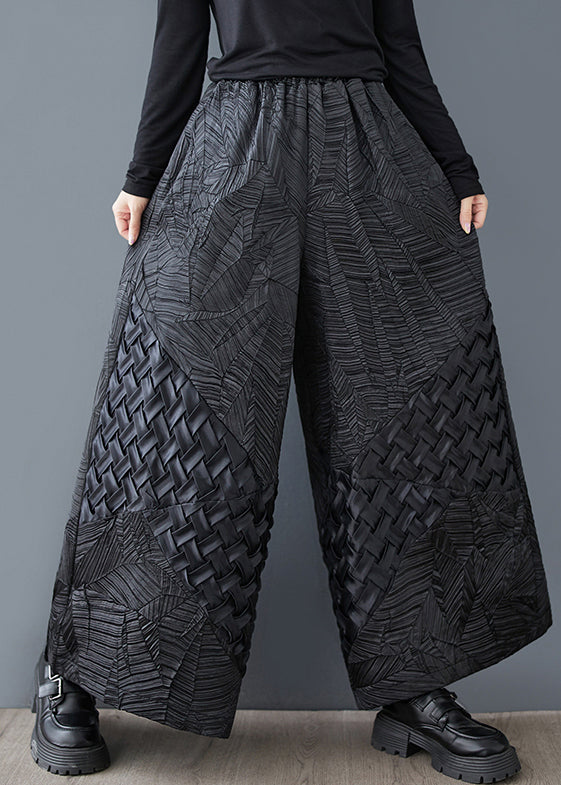 Original Design Black Oversized Jacquard Wide Leg Pants Summer