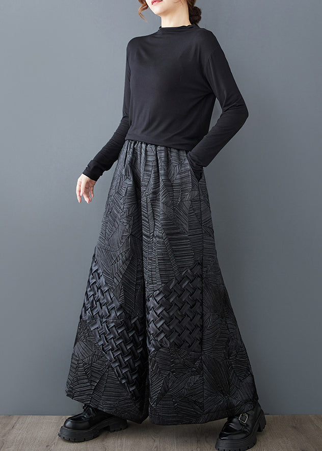Original Design Black Oversized Jacquard Wide Leg Pants Summer