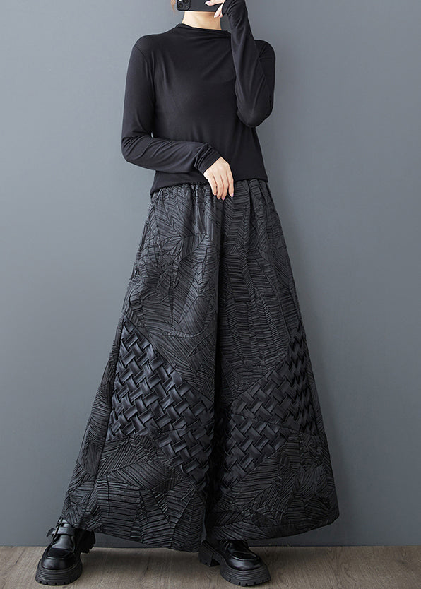 Original Design Black Oversized Jacquard Wide Leg Pants Summer