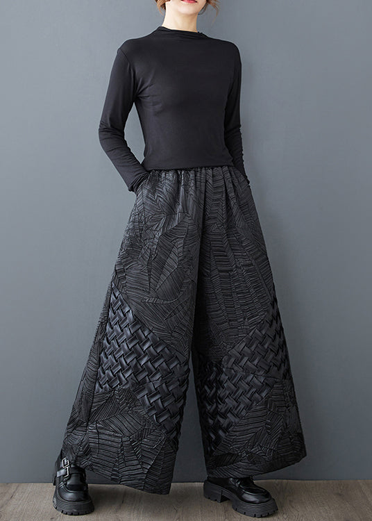 Original Design Black Oversized Jacquard Wide Leg Pants Summer