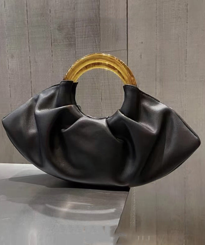 Original Design Black Pleated Acrylic Circular Faux Leather Tote Bag