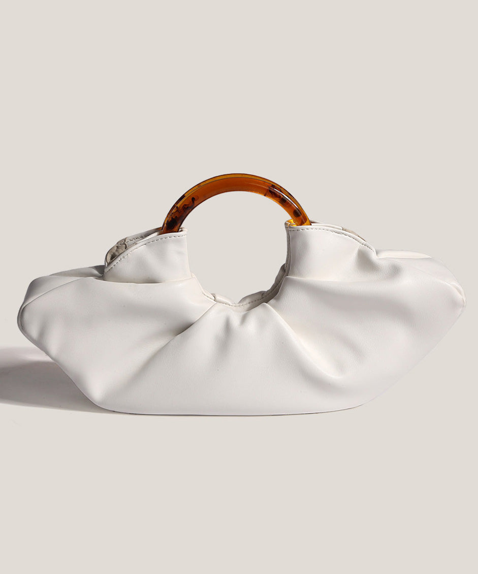 Original Design Black Pleated Acrylic Circular Faux Leather Tote Bag