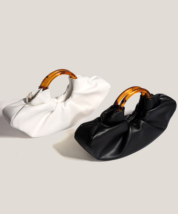 Original Design Black Pleated Acrylic Circular Faux Leather Tote Bag