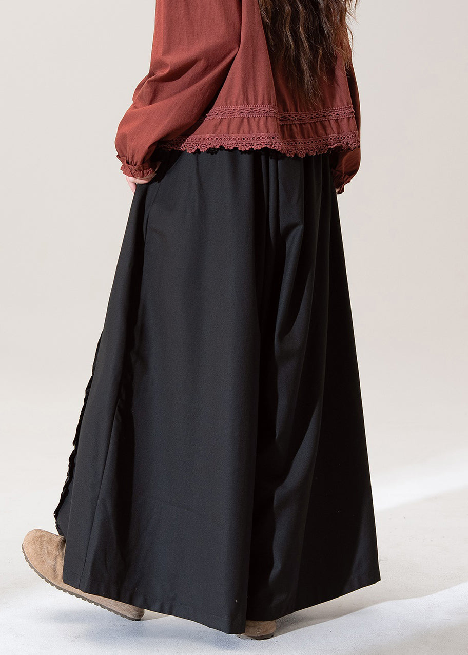 Original Design Black Pockets Solid Cotton Pants Skirt