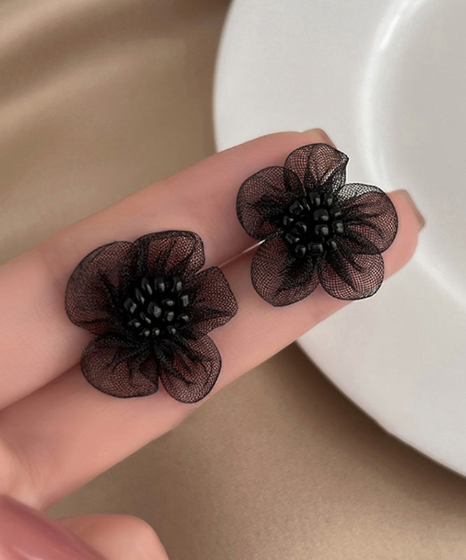 Original Design Black Tulle Floral Stud Earrings