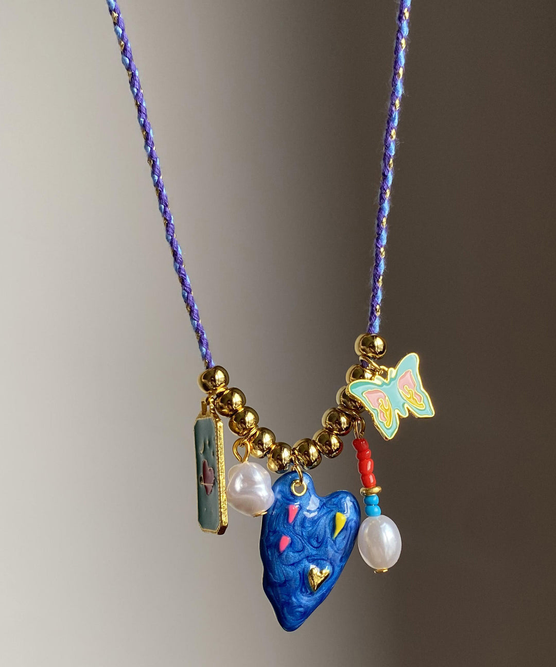 Original Design Blue Alloy Drip Glaze Love Butterfly Pendant Necklace