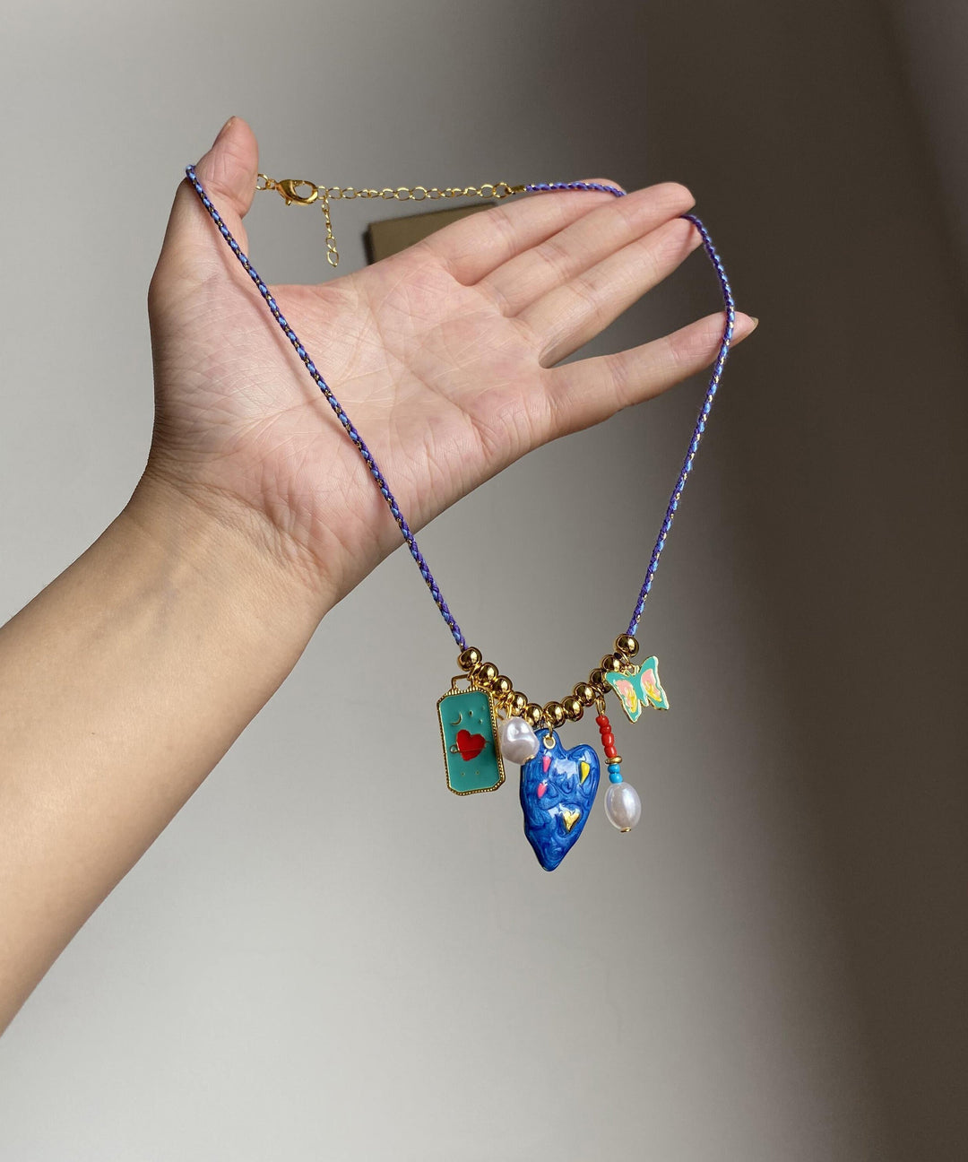 Original Design Blue Alloy Drip Glaze Love Butterfly Pendant Necklace