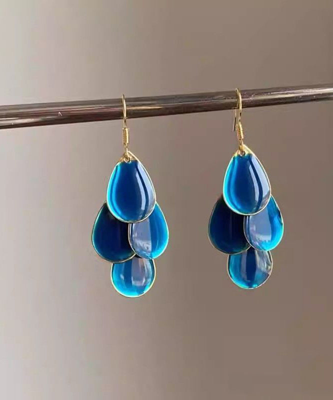 Original Design Blue Alloy Drip Glaze Water Droplets Tassel Drop Earrings