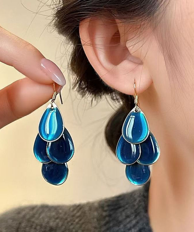 Original Design Blue Alloy Drip Glaze Water Droplets Tassel Drop Earrings