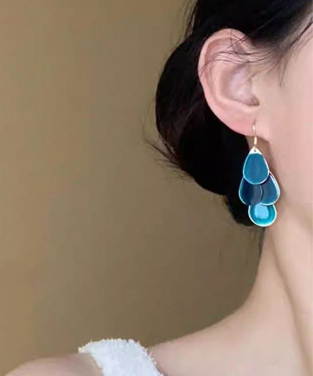 Original Design Blue Alloy Drip Glaze Water Droplets Tassel Drop Earrings