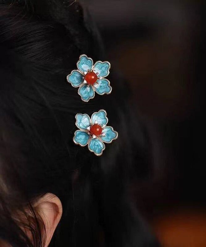 Original Design Blue Alloy Floral A Pair Hairpin
