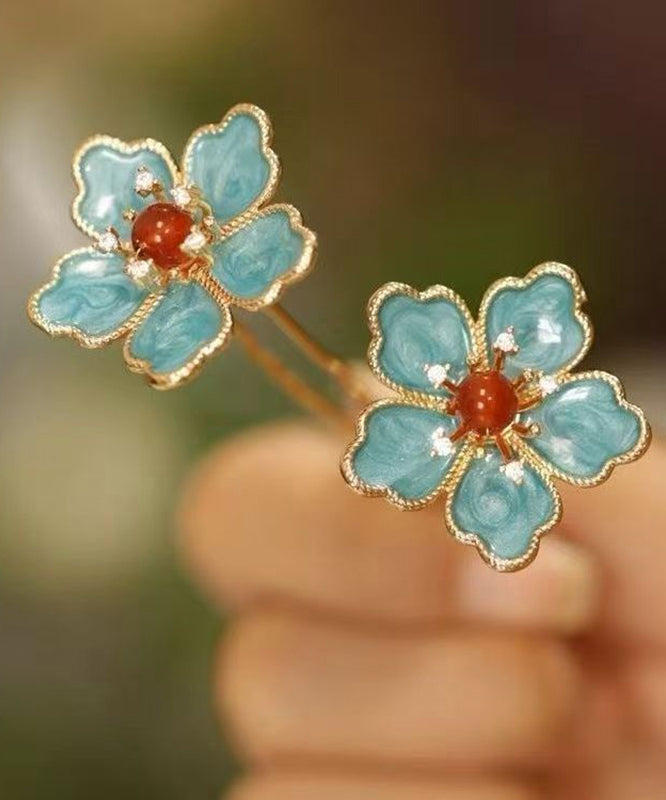 Original Design Blue Alloy Floral A Pair Hairpin