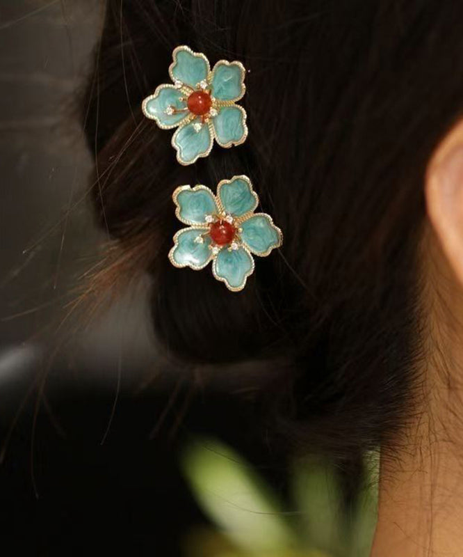 Original Design Blue Alloy Floral A Pair Hairpin
