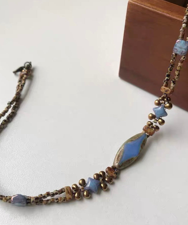 Original Design Blue Alloy Geometry Beading Gratuated Bead Necklace