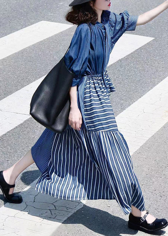 Original Design Blue Asymmetrical Patchwork Denim Dress Summer