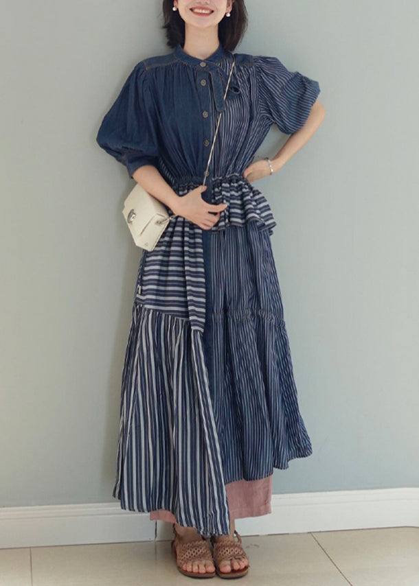 Original Design Blue Asymmetrical Patchwork Denim Dress Summer