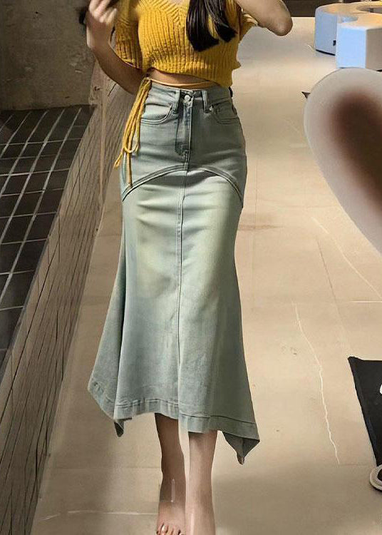 Original Design Blue Asymmetrical Pockets Denim Skirt Fall