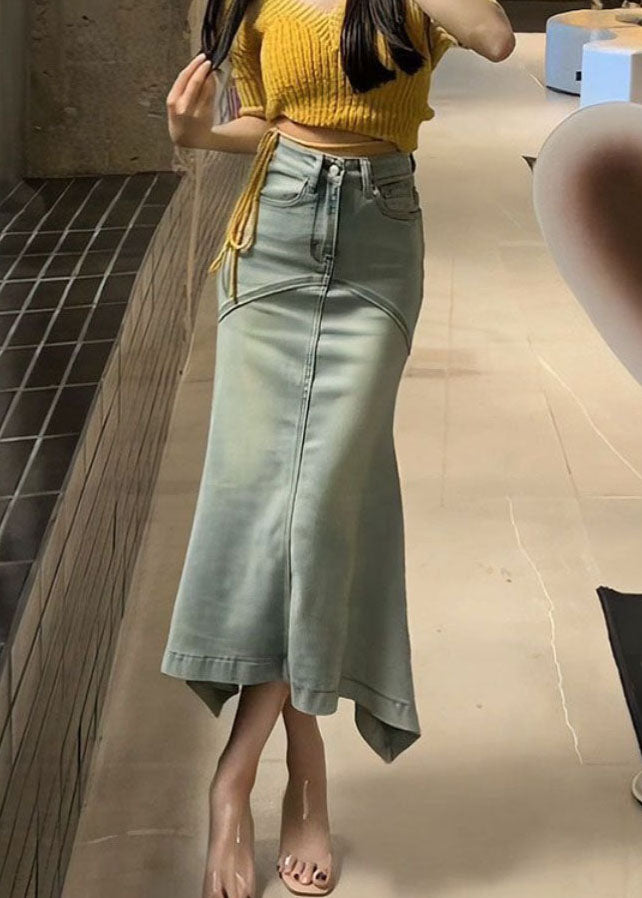 Original Design Blue Asymmetrical Pockets Denim Skirt Fall