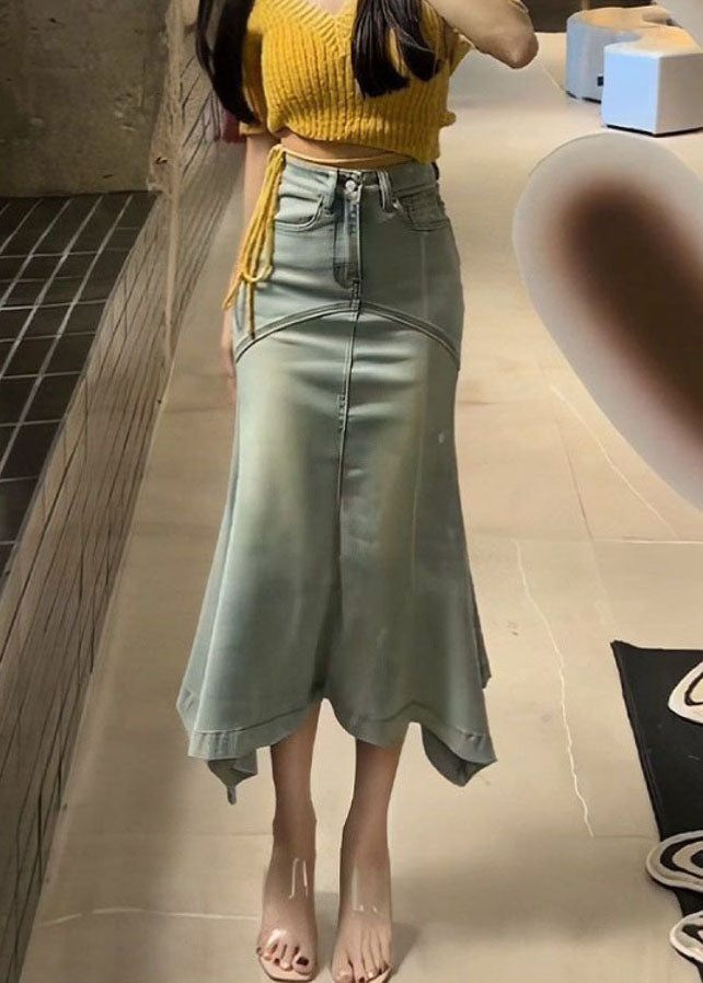 Original Design Blue Asymmetrical Pockets Denim Skirt Fall