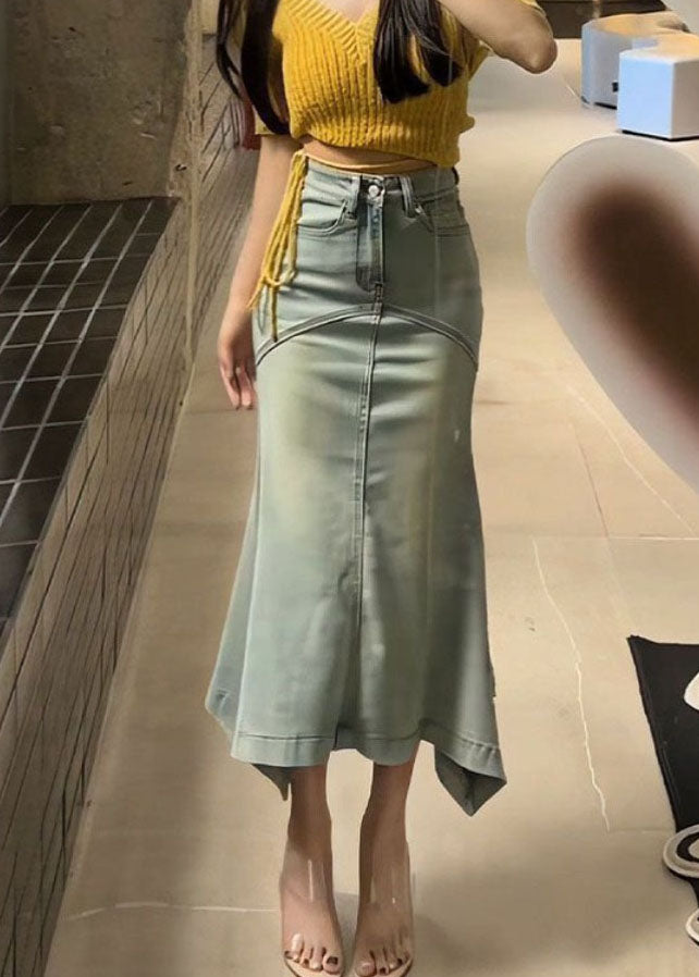 Original Design Blue Asymmetrical Pockets Denim Skirt Fall