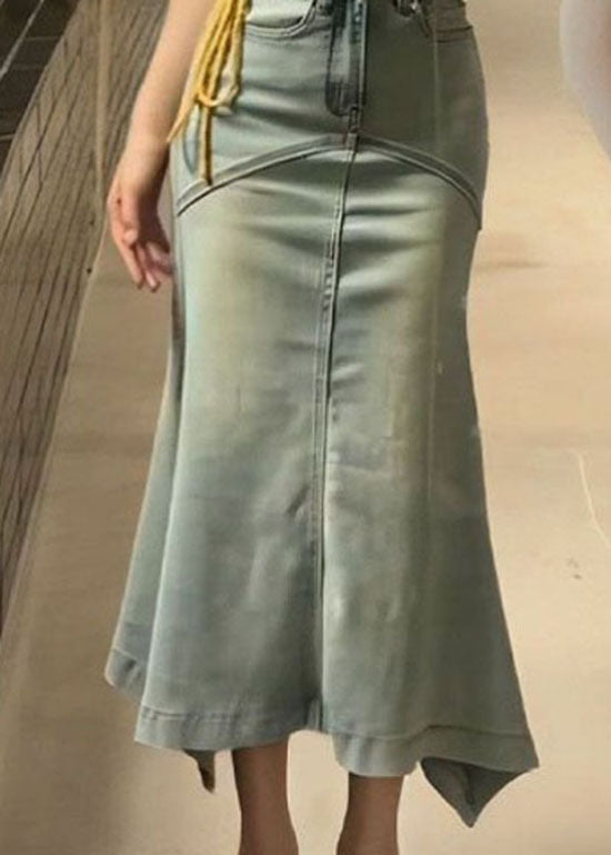 Original Design Blue Asymmetrical Pockets Denim Skirt Fall