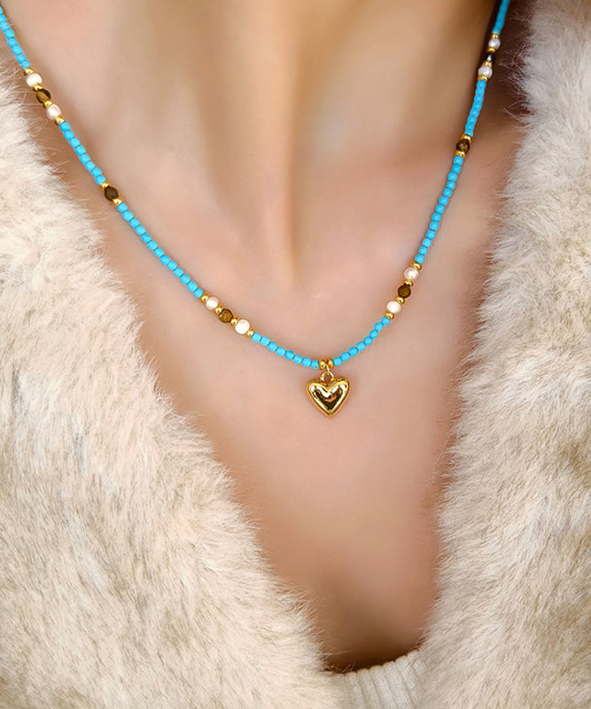 Original Design Blue Copper Alloy Turquoise Tiger's Eye Pendant Necklace