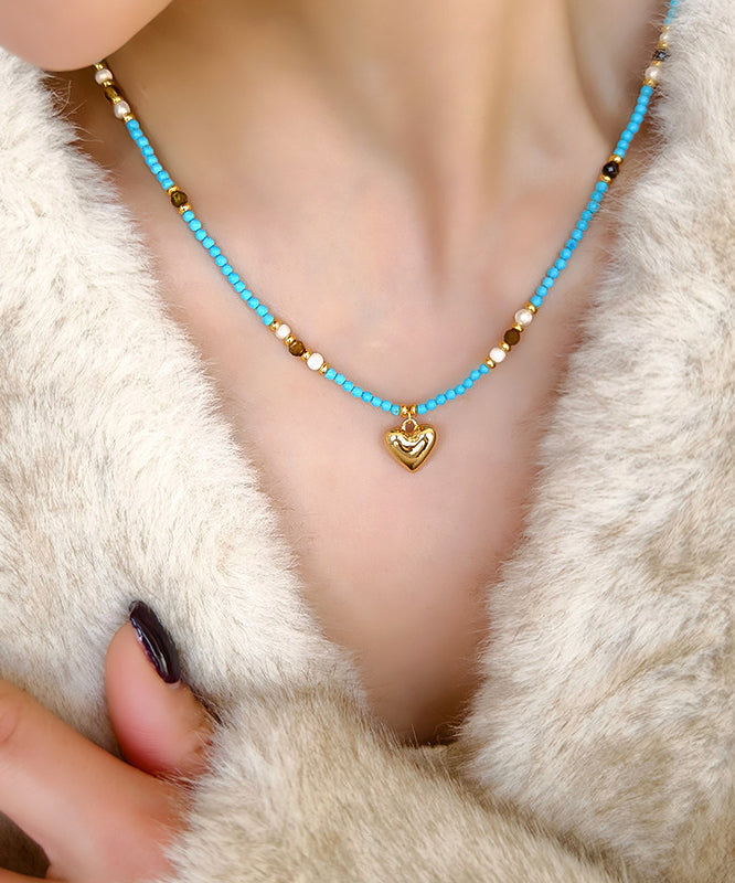 Original Design Blue Copper Alloy Turquoise Tiger's Eye Pendant Necklace