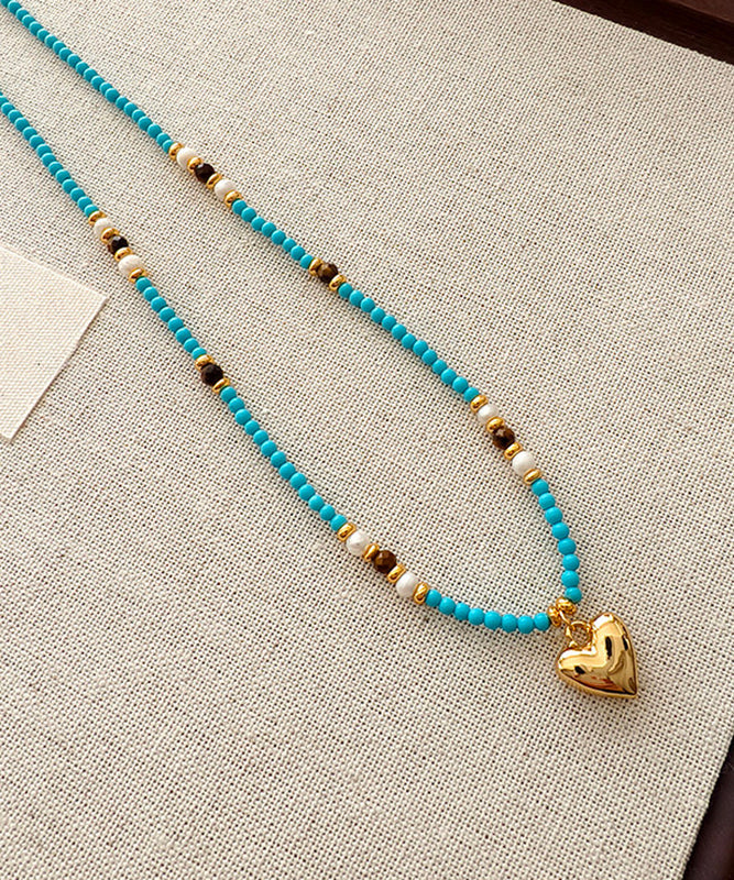 Original Design Blue Copper Alloy Turquoise Tiger's Eye Pendant Necklace
