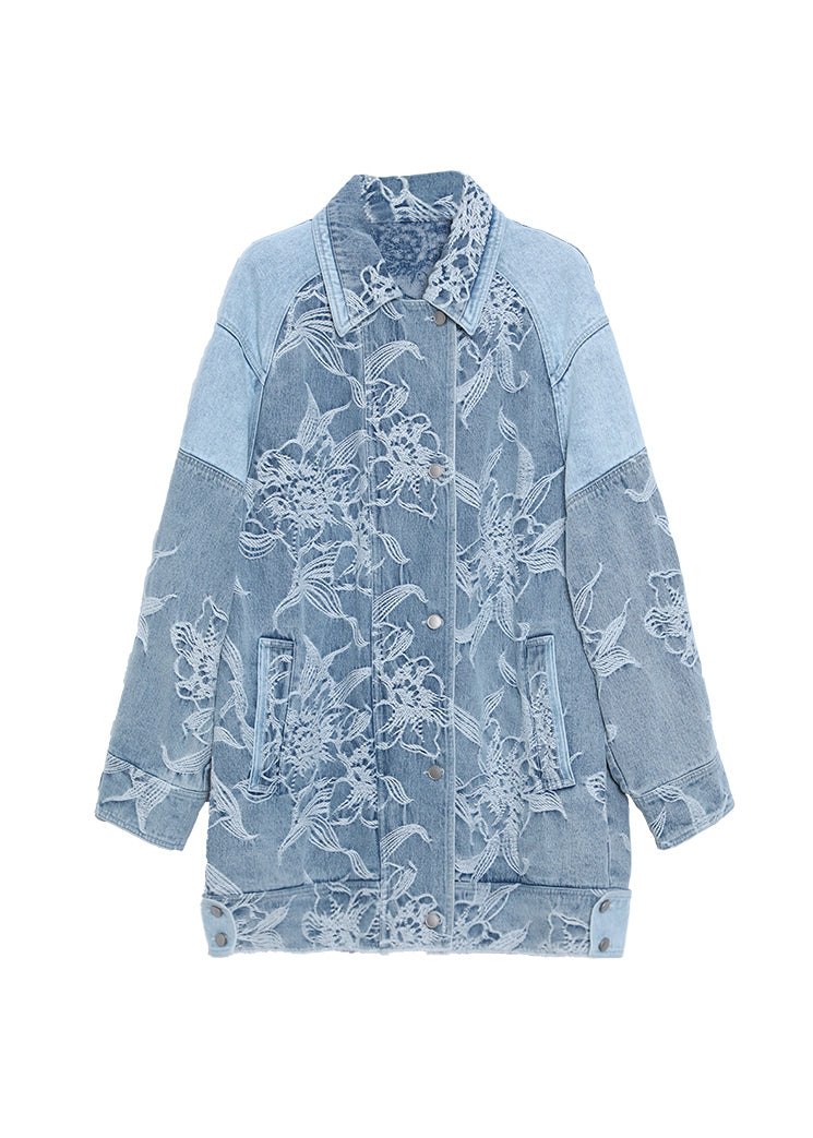 Original Design Blue Jacquard Denim Jacket And Skirts Two Pieces Set Fall
