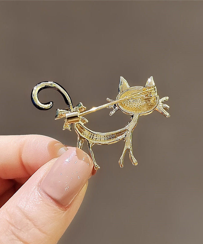 Original Design Blue Metal Zircon Drip Glaze Little Cats Brooches