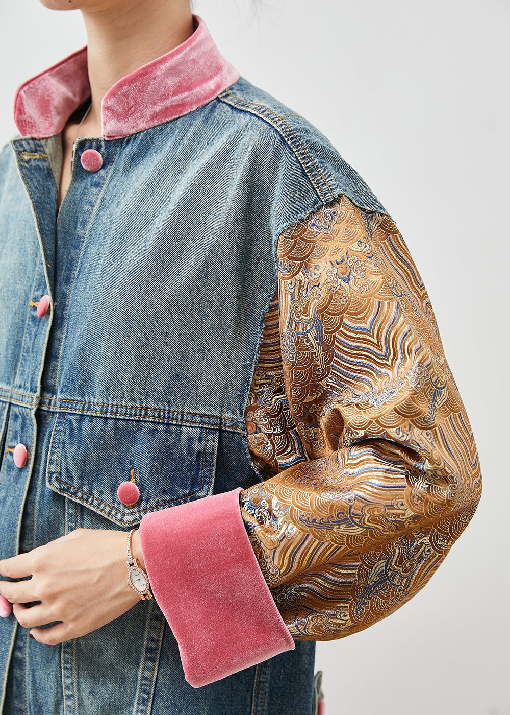 Original Design Blue Oversized Patchwork Denim Jacket Spring