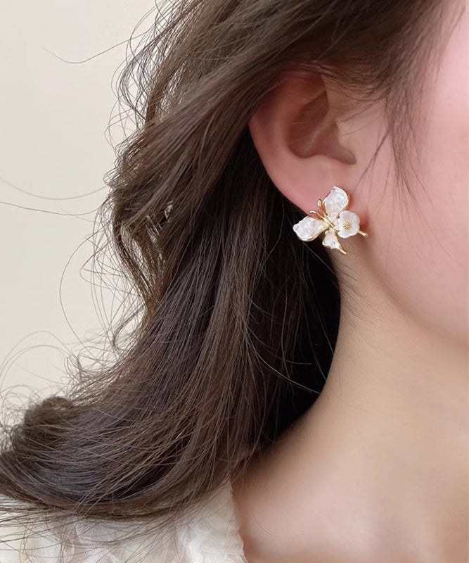 Original Design Blue Sterling Silver Overgild Shell Floral Butterfly Stud Earrings
