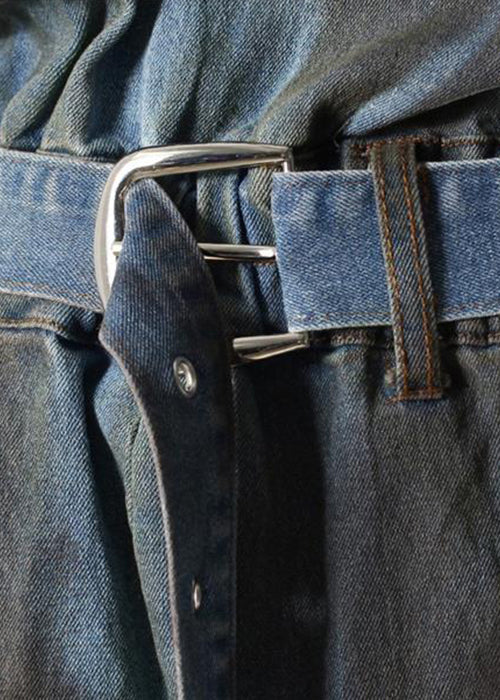 Original Design Blue Zip Up Pockets Sashes Denim Jumpsuit Summer