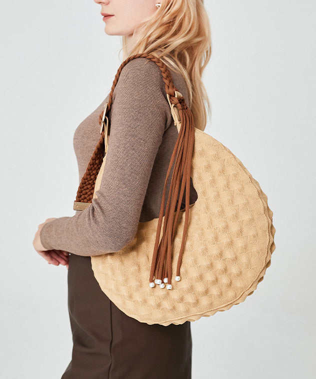 Original Design Brown Cotton Large Capacity Hobo Bag