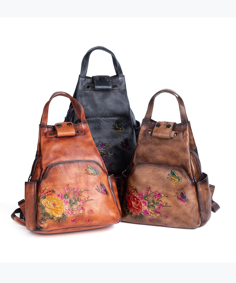 Original Design Brown Cowhide Embossed Backpack Bag