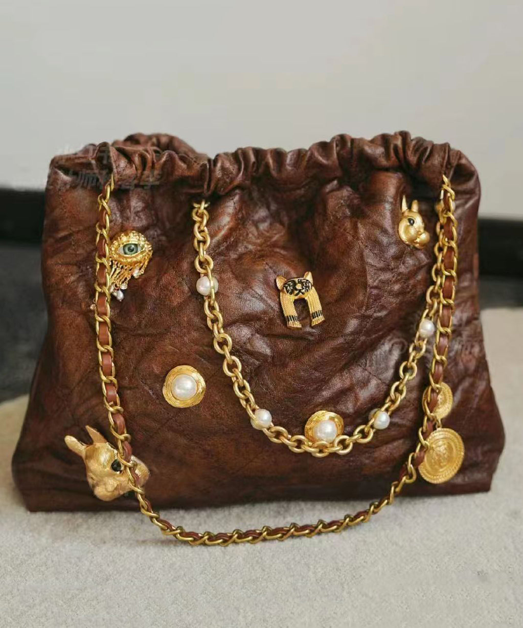 Original Design Brown Faux Leather Chain Linked Shoulder Bag