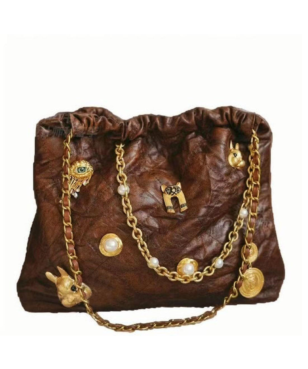 Original Design Brown Faux Leather Chain Linked Shoulder Bag