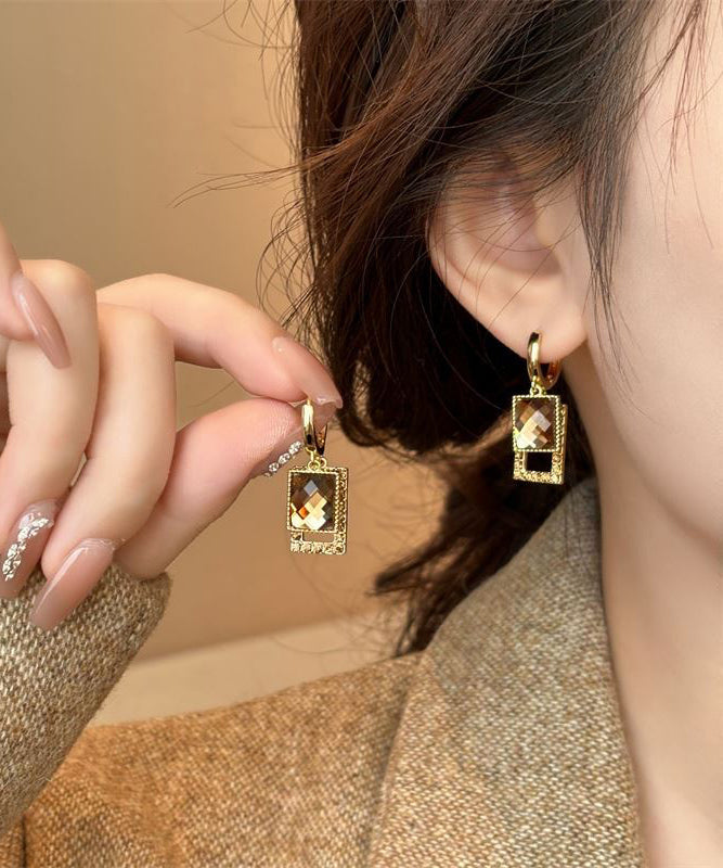 Original Design Coffee Alloy Crystal Zircon Drop Earrings