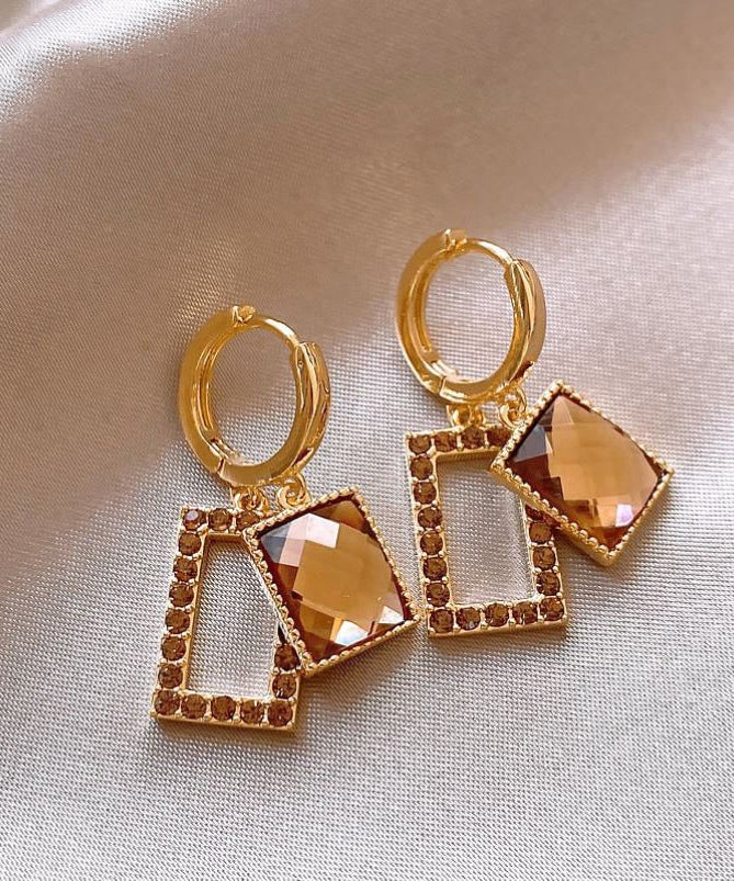 Original Design Coffee Alloy Crystal Zircon Drop Earrings