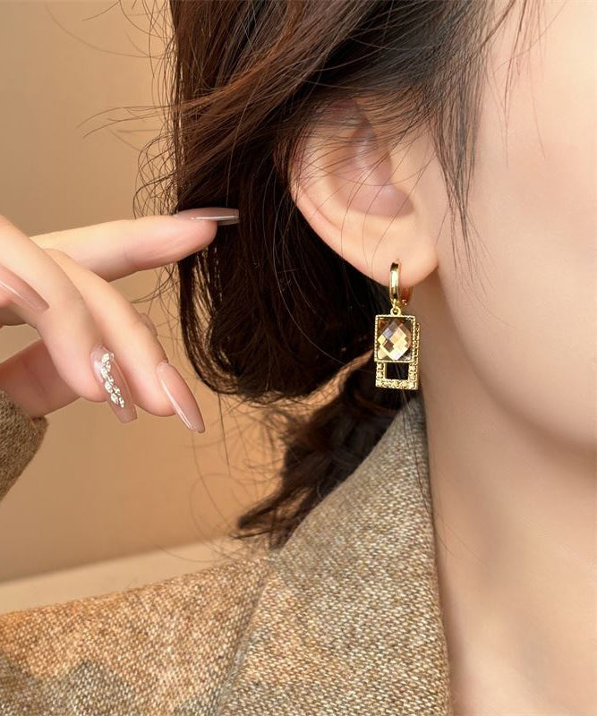 Original Design Coffee Alloy Crystal Zircon Drop Earrings